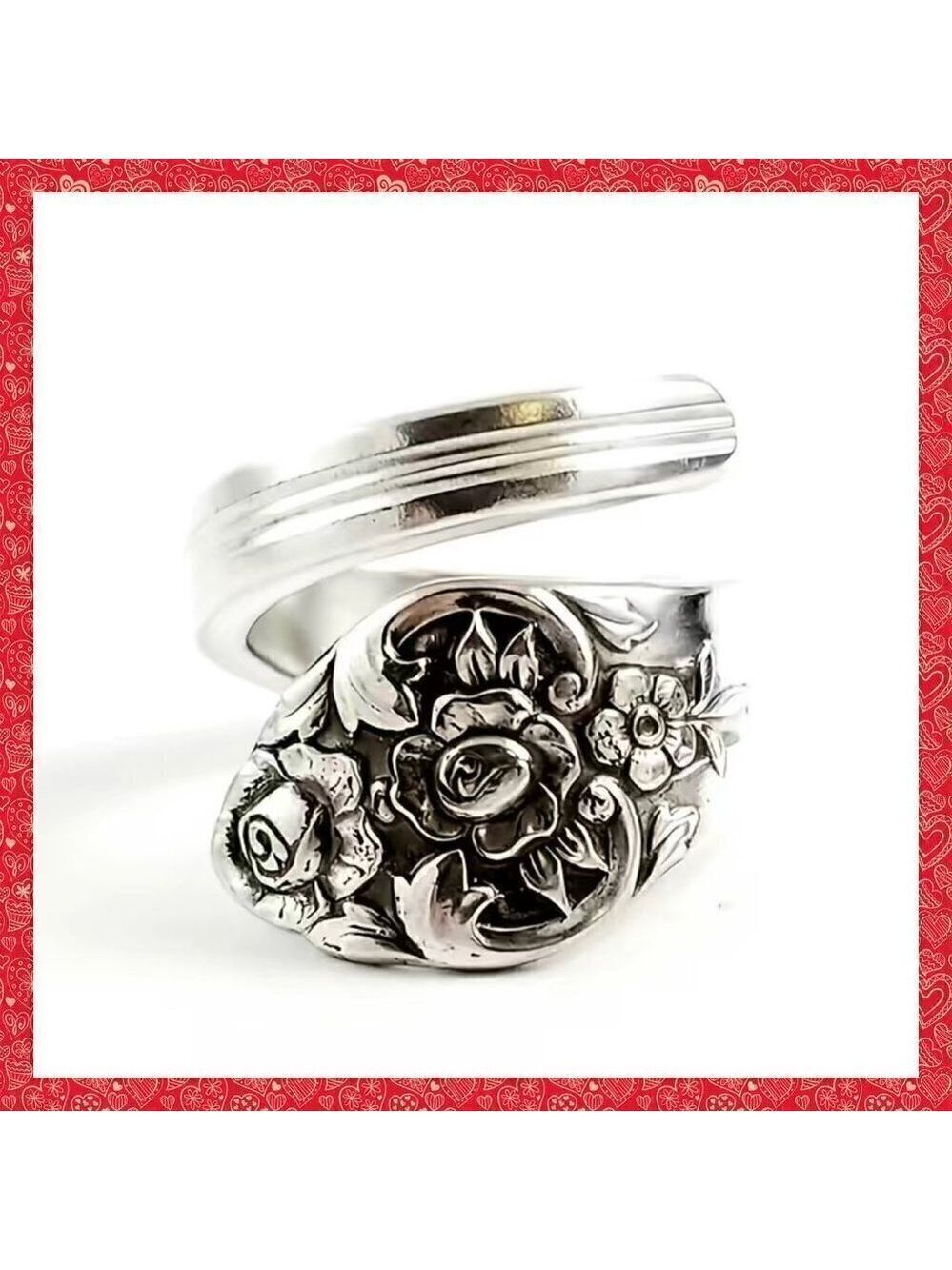 Boho Rose Flower Adjustable Spoon Ring #1140